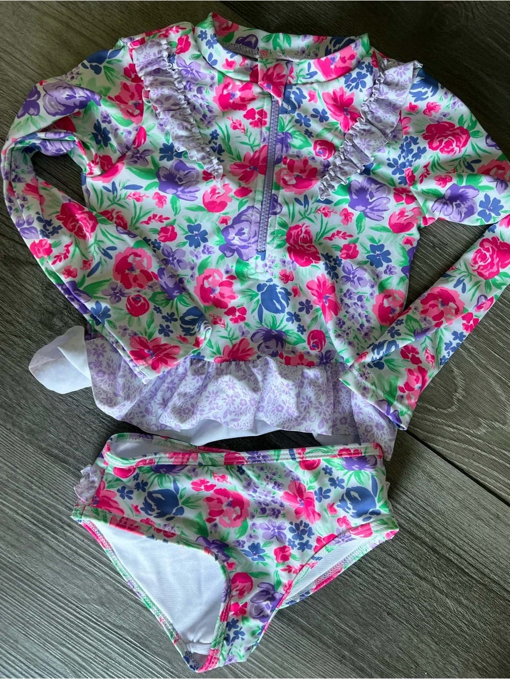 set 2 Disney Kids Rainbow Princess Swim one piecr- Pink, Purple, Green Floral